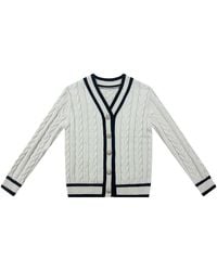Roch Perel - Neutrals Cream Contrast Cable Cardigan - Lyst