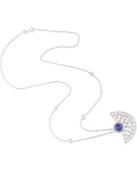 Artisan - 18k White Gold In Natural Diamond & Round Tanzanite Necklace Handmade Jewelry - Lyst