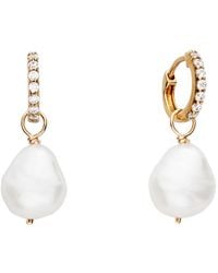 Lily & Roo - Small Solid Diamond Huggie Pearl Drop Earrings - Lyst