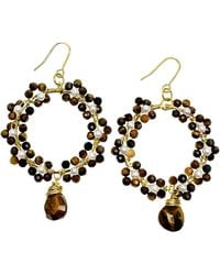 Farra - Tiger Eye With Freshwater Pearls Hand Crafted Flower Ring Earrings - Lyst