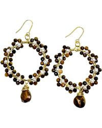 Farra - Tiger Eye With Freshwater Pearls Hand Crafted Flower Ring Earrings - Lyst