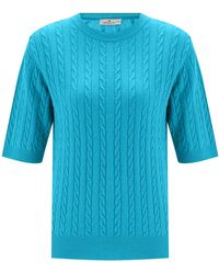 Peraluna - Nicole Cable Knit Cashmere Blend Short Sleeve Blouse - Lyst