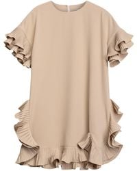 Niza - Esme Short Dress With Round Neckline And Pleated Ruffles - Lyst