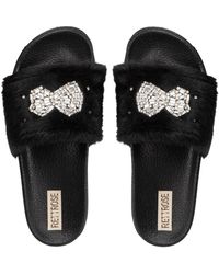 Rettrose - Ava Noir Luxury Plush Diamanté Embellished Handmade Sliders - Lyst