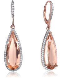 Genevive Jewelry - Sterling Silver Morganite Pear Cubic Zirconia Drop Earrings - Lyst