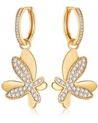 Classicharms - Pavé Diamond Butterfly Dangle Drop Hoop Earrings - Lyst