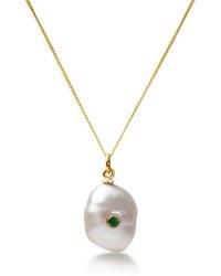The Jewellery Store London - Keshi Pearl Necklace With Emerald - Lyst