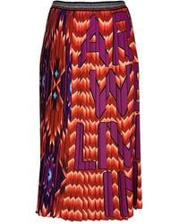 Lalipop Design - Geometric Pattern With Fuchshia Logo Print Pleated Midi Skirt - Lyst