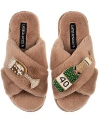 Laines London - Neutrals Classic Laines Slippers With Champagne & Glass 40Th Birthday Brooches - Lyst