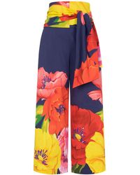 Marianna Déri - Wide-Leg Trousers With Maxi Floral Print And Tie Belt - Lyst