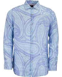 lords of harlech - Laurent Wild Paisley Oxford Linen Shirt - Lyst