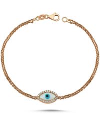 Ecce | Artisan Diamonds - 14K Solid Double Chain Ellipse One Side Diamond Eye See You Bracelet - Lyst