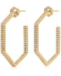 Artisan - 18k Yellow Gold Micro Pave Diamond Hoop Earrings Women's Jewelry - Lyst