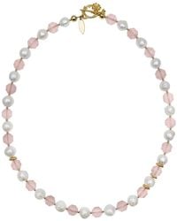 Farra - Rose Quartz With Freshwater Pearls Simple Short Necklace - Lyst