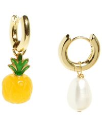 I'MMANY LONDON - Organic Fruit & Pearl Asymmetrical Hoop Earrings, 18k Gold Vermeil, Jade Pineapple - Lyst