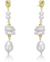 Genevive Jewelry - Brigitte Golden Pearl Chain Drop Earrings - Lyst