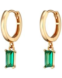 Scream Pretty - Green Baguette Charm Hoop Earrings - Lyst