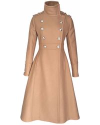 Adrenaline Fashion - Neutrals Long Camel Wool Coat With Lining – Elegant Double-Breasted Overcoat - Lyst