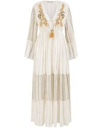 Yumi' - Metallic Embellished Maxi Dress With Long Sleeves - Lyst