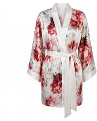 Vimissia - Peony Allure Short Silk Kimono Style Robe - Lyst