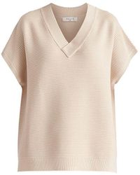 Paisie - Neutrals V-Neck Sleeveless Ribbed Jumper - Lyst