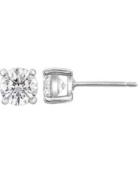 Diamonbliss - Embellished Swarovski Stone Platinum Plated Sterling Solitaire Round Cut Stud Earrings Two Carats - Lyst