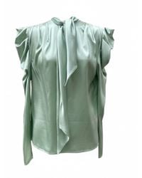 Imaatu - Water Mint Silk Satin Tie-Neck Blouse – Elegant Evening Statement - Lyst