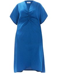 Haris Cotton - Midi Cami Linen Dress With Butterfly Sleeve And Front Frill - Lyst