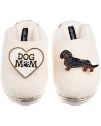 Laines London - Neutrals Teddy Closed Toe Slippers With Dog Mum/Mom & Dapple Dachshund Brooches - Lyst