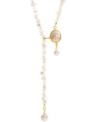 Ebru Jewelry - Moonstone Quartz Pearl Adjustable Lariat Necklace - Lyst