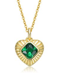 Genevive Jewelry - Sterling Silver Yellow Plated Emerald Cubic Zirconia Sunray Heart Pendant Necklace - Lyst