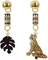 Midnight Foxes Studio - Cheetah & Monstera Leaf Gold Earrings - Lyst