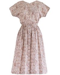 Sugar Cream Vintage - Neutrals Vintage White Short Sleeved Brown Rose Print Cotton Midi Dress - Lyst