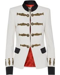 The Extreme Collection - Neutrals Ivory Military Tailored Blazer With Embroidery Nuvola - Lyst