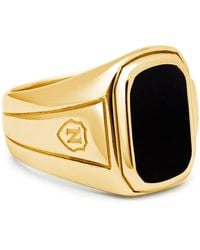 Nialaya - Oblong Plated Signet Ring With Onyx - Lyst