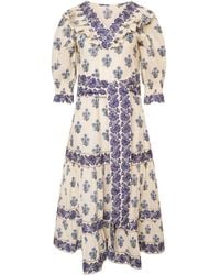 LAtelier London - Floral Block Print Cotton Midi Dress - Lyst