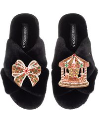 Laines London - Classic Slippers With Christmas Gingerbread Bow & Carousel Brooches - Lyst