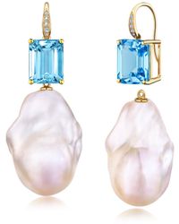 Kai Fine Jewelry - Solid Natural Emerald-Cut Topaz, Diamond & Baroque Pearl Convertible Drop Earrings - Lyst