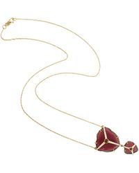 Artisan - Watermelon Tourmaline Slice & Diamond Pendant Necklace - Lyst