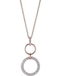Genevive Jewelry - Rose Sterling Rose Overlay Cubic Zirconia Double Open Circles Necklace - Lyst