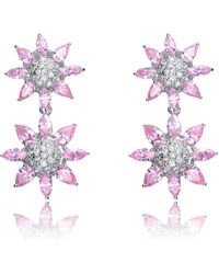 Genevive Jewelry - Sterling Silver Clear & Pink Cubic Zirconia Pave Flower Earrings - Lyst
