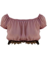Noblesse Oblige - Rouched Chiffon Eyelash Lace Trimmed Top - Lyst