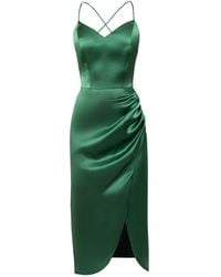 Nomi Fame - Selena Satin Midi Dress With Straps And Draped Skirt - Lyst