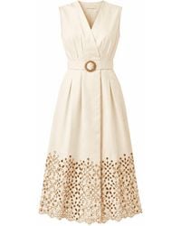 Exquise - Neutrals Mackenzie V Neck Belted Pocket Midi Dress - Lyst