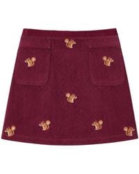 Yumi' - Corduroy Embroidered Squirrel Mini Skirt Burgundy - Lyst