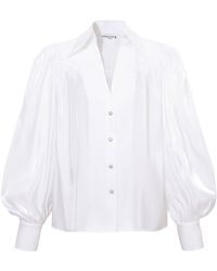 Femponiq - Puff Sleeve V-Neck Gathered Shirt - Lyst