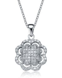Genevive Jewelry - Sterling Cubic Zirconia Flower Shape Pendant - Lyst