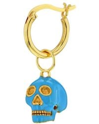 True Rocks - Turquoise Enamel & 18kt Gold-plated Mini Skull Charm On Gold Hoop - Lyst