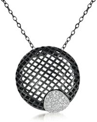 Genevive Jewelry - Sterling Silver Black Overlay Clear Cubic Zirconia Net Round Necklace - Lyst