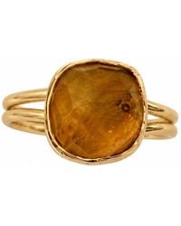By Ozge - Natural Golden Citrine Plated Adjustable Statement Ring - Lyst